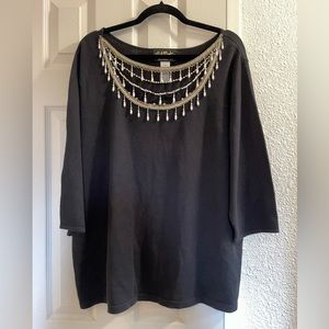 Bob Mackie Wearable Art | Beaded and Dangling Pearl Sweater | Women’s Size XXL